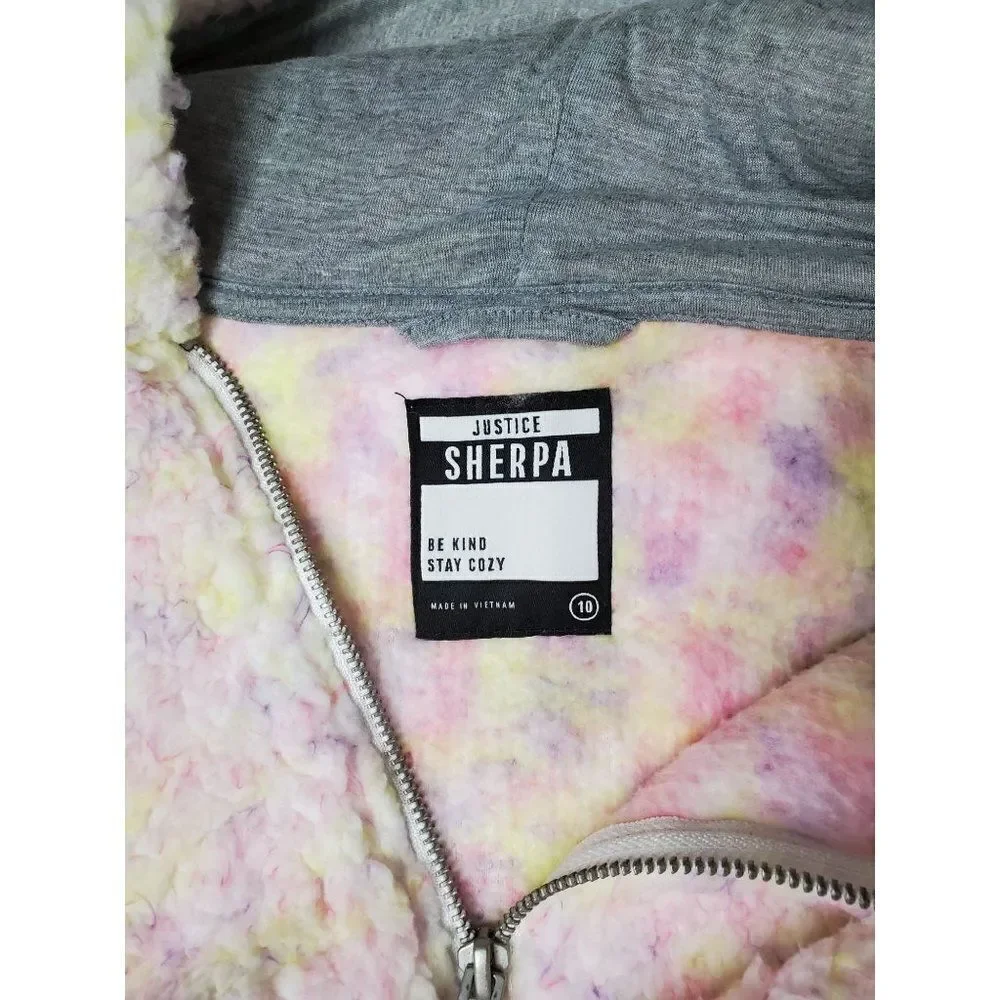 Justice Cotton Candy Pastel Multicolor Hooded Half Zip Sherpa Pullover in Blush